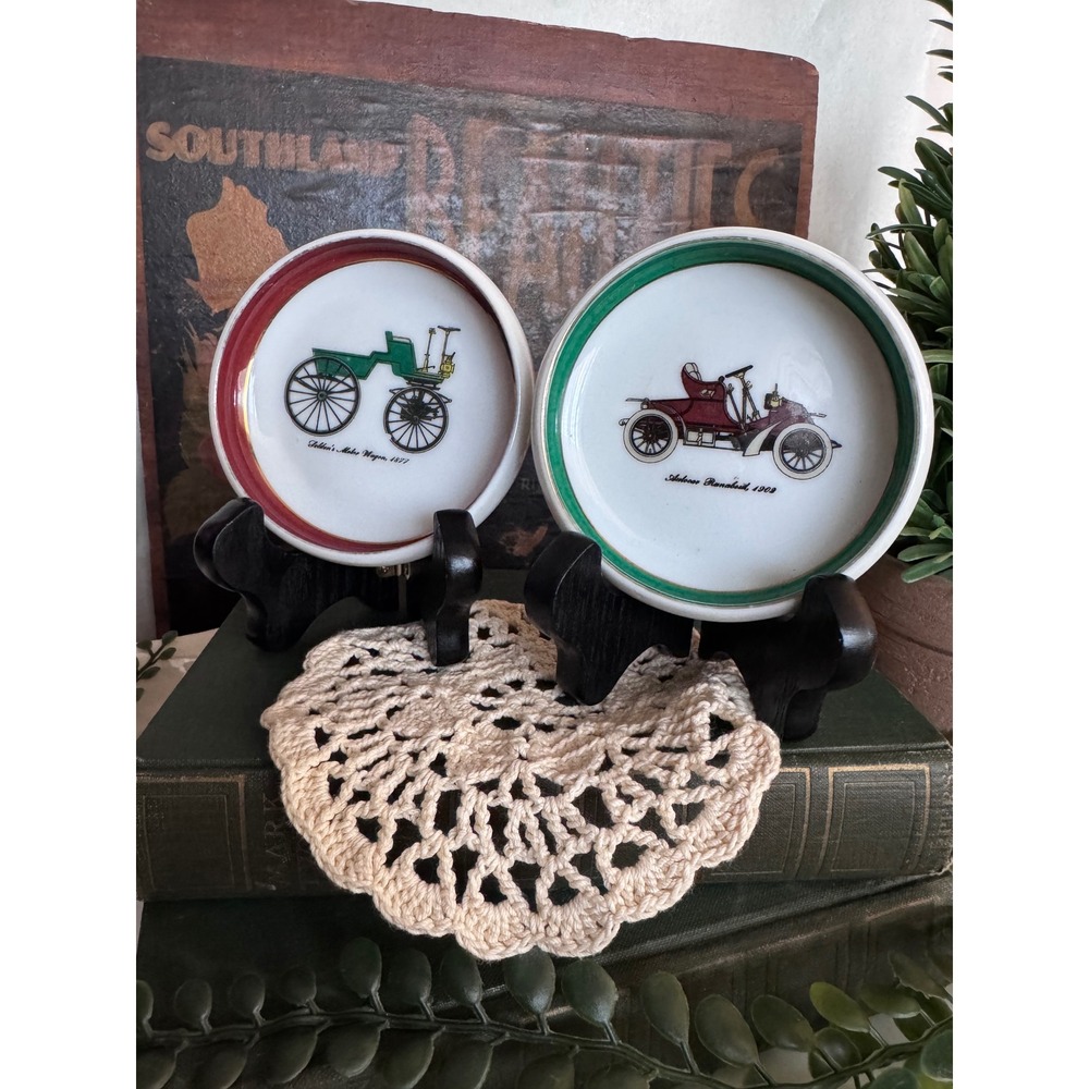 Vintage Ceramic Trinket Dish Set 2 Selden Motor Wagon 1877 Autocar Runabout 1902
